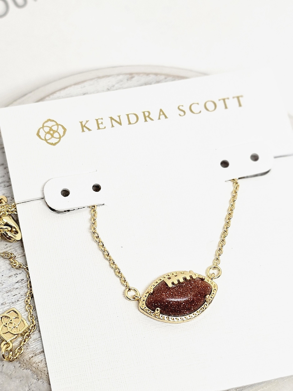 Kendra Scott Football Pendant Necklace in Orange Goldstone